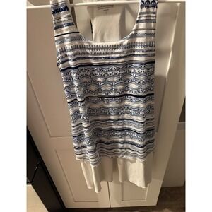 Denise Cronwall Blue White Geometric Print Racerback Tank Dress Size S